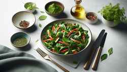 Vibrant African herb side dish, fresh and zesty, on minimalist table setting, portioned for one.
