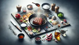 A visually stunning table setting featuring a small dish of intricately flavored salty marinade, embodying culinary artistry.