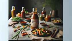 Vibrant Grass-Fed Vegan BBQ Sauce on a clean, rustic table setting, embodying simplicity and tranquility.