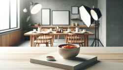 Artfully presented warm sauce in elegant vessel on minimalist table setting, inviting and visually pleasing.