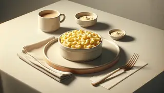 Velvety vegan mac and cheese on a styled table, invitingly portioned, highlighting its creamy texture and tempting appeal.