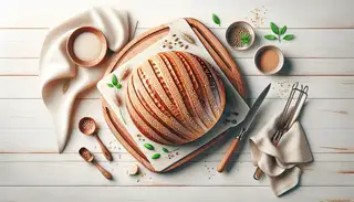 A close-up shot of Umami Bread on a minimalist table. Rich, savory flavors, sesame seeds, and fresh herbs enhance the enticing appeal.