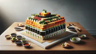 Create a hyperrealistic image of a minimalist yet classy dinner table showcasing a Vegan Sushi Roll house special. The centerpiece includes a bamboo sushi mat with a delicately balanced presentation of bite-sized vegan sushi rolls. Each roll is intricately conceived with a marvelous assortment of vividly fresh vegetables and tofu revealing themselves through layers of sushi rice and nori. The layers include cucumber, carrot, avocado, and marinated tofu. Accompanying this is a curation of petite dishes featuring soy sauce, wasabi, and pickled ginger. The entire tableau embodies the comfort and wholesome essence of a vegan dinner experience.