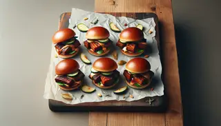 Vegan BBQ Jackfruit Sliders on minimalist table, smoky and tangy, plant-based twist, perfect snack or meal