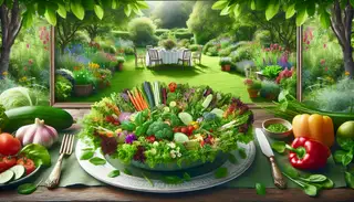 Picture a serene garden oasis with bountiful greenery and a beautifully set table at the center, waiting for you. The table is lavishly adorned with a variety of fresh greens, a plethora of colorful vegetables, and an assortment of aromatic herbs. A visually stunning salad, alive with diverse flavors and textures, serves as the centerpiece. Imagine standing there, feeling the soft blades of grass under your feet and the gentle breeze playing with the leaves. This is a visual representation of a grassy lunch, a tribute to the richness of nature and a feast for your senses. See yourself savoring this refreshing, nutritious salad, letting its taste take you to a gastronomic paradise.