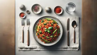 Vibrant Spicy Vegan Arrabbiata Pasta with Fiery Italian Spice on a clean, simplistic table setting