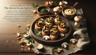 Vegan Mushroom Crostini: Cashew cheese, sautéed mushrooms, parsley on crunchy bread, Italian-inspired delight