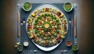 A vibrant, fresh salad with African culinary influences showcased on a minimalist table, emphasizing the natural appeal of the ingredients.