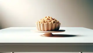 A close-up image of a crumbly dessert on a minimalist table, inviting and ready to be savored.