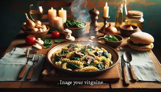 Imagine a cozy dining setting where warmth and laughter abound. At the center of the table, a steaming, inviting plate of Vegan Mushroom and Spinach Pasta catches your attention. The dish vibrant with fresh mushrooms and spinach and the tempting aroma of garlic and onions pervading the air. Admire the details of the sauce, a rich blend of vegetable broth, almond milk, and nutritional yeast, enveloping the perfectly cooked al dente pasta. Taste the earthy mushrooms, fresh spinach and indulge in the comforting familiarity of a classic Italian pasta dish, all the while knowing the meal aligns with your vegan values. A culinary experience that celebrates Italian cuisine and veganism.