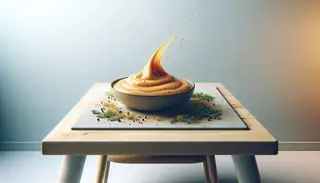 Vibrant and smooth African-inspired vegan marinade, visually tantalizing and ready to be savored, in a simple, inviting setting.