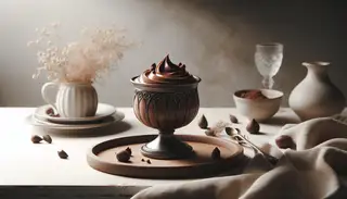 Decadent Vegan Chocolate Mousse in elegant cups on a minimalist table, embodying effortless elegance and indulgent plant-based luxury.