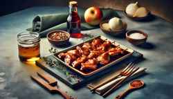 Vibrant, aromatic marinade in a dish, ready to elevate BBQ dishes. Clean, minimalist setup focuses on the tantalizing marinade, no distractions.