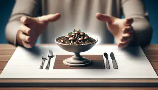 Table set with elegant simplicity, showcasing a delectable Vegan Mushroom Stroganoff in a manageable size, inviting enjoyment.