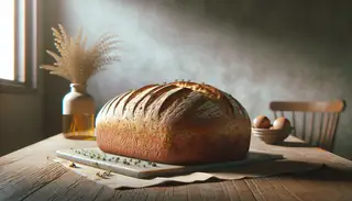 Aromatic herb-infused bread, golden and warm, inviting comfort and joy on a serene, unadorned table.
